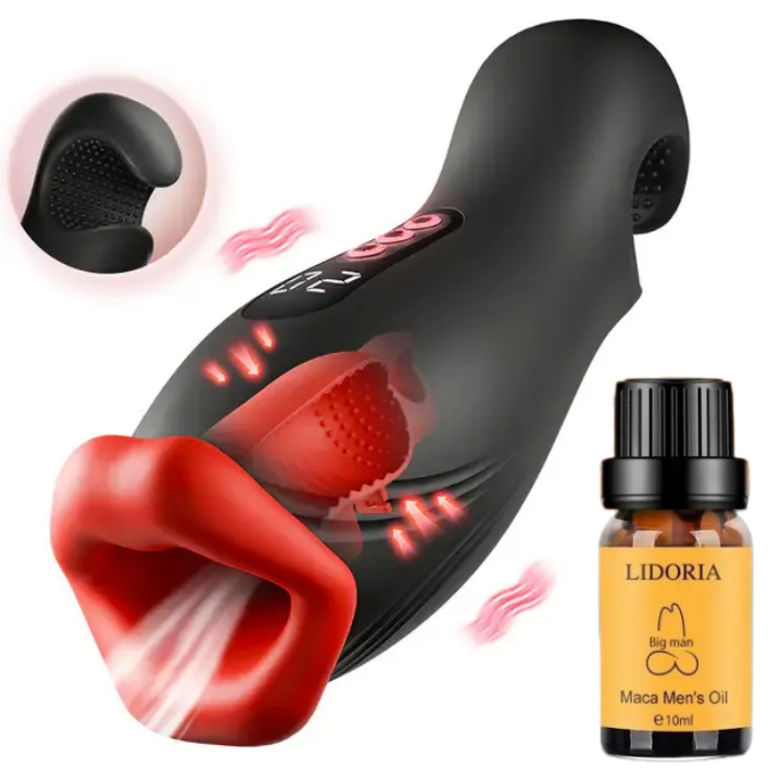 👅🔥Enchantment - 9 Vibrations 4 Suctions Clamping Suction Oral Simulation Male Masturbator