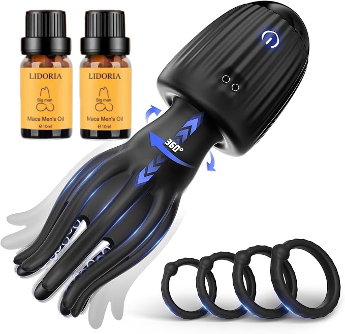 🔥2026 Vibration & Suction Silicone Male Stroker | Rechargeable Adult Toy for Men, Flexible Finger Design with 4 Cock Rings