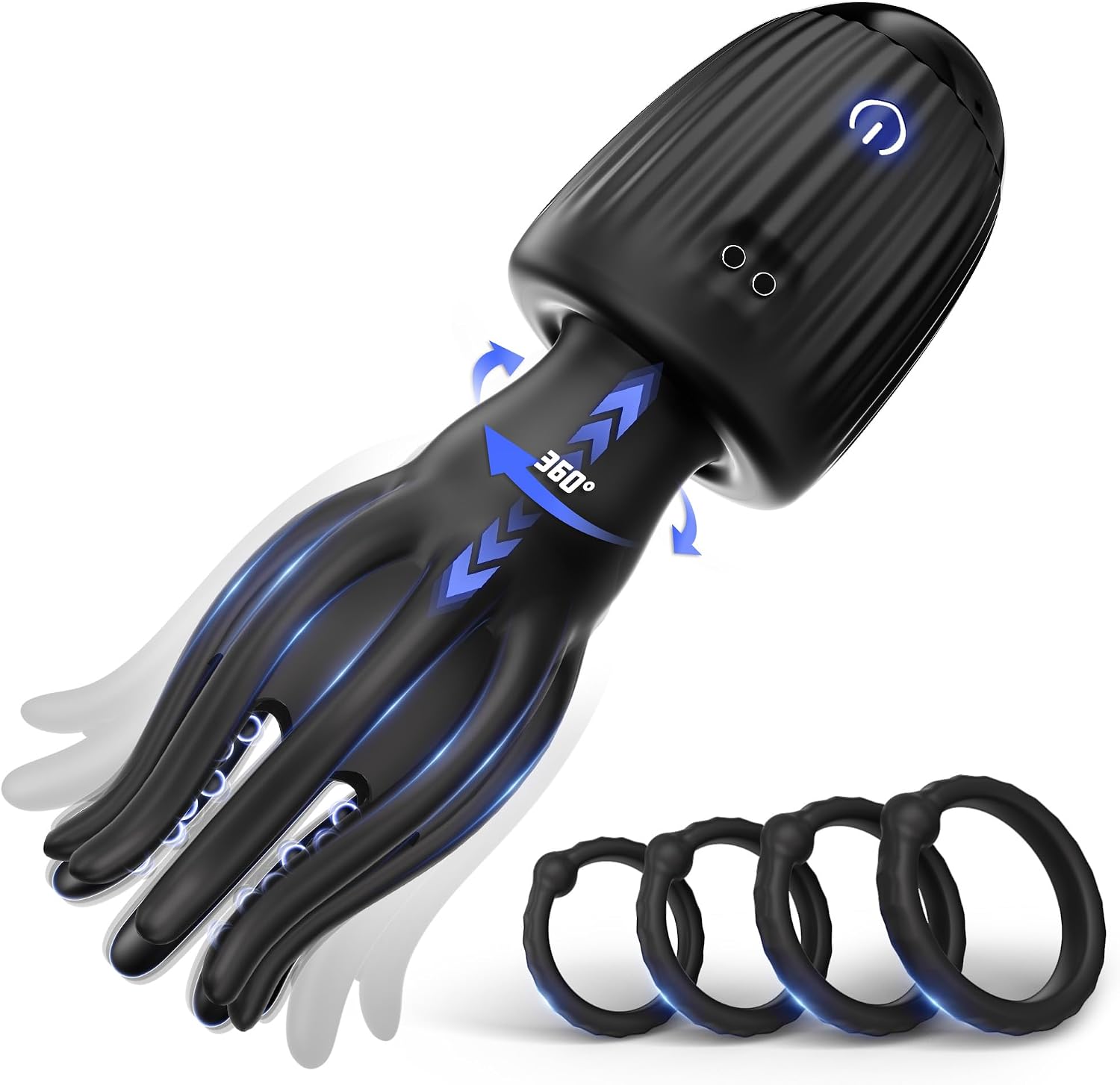 🔥2026 Vibration & Suction Silicone Male Stroker | Rechargeable Adult Toy for Men, Flexible Finger Design with 4 Cock Rings