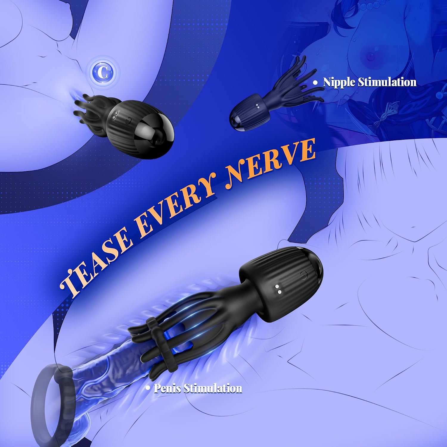 🔥2026 Vibration & Suction Silicone Male Stroker | Rechargeable Adult Toy for Men, Flexible Finger Design with 4 Cock Rings
