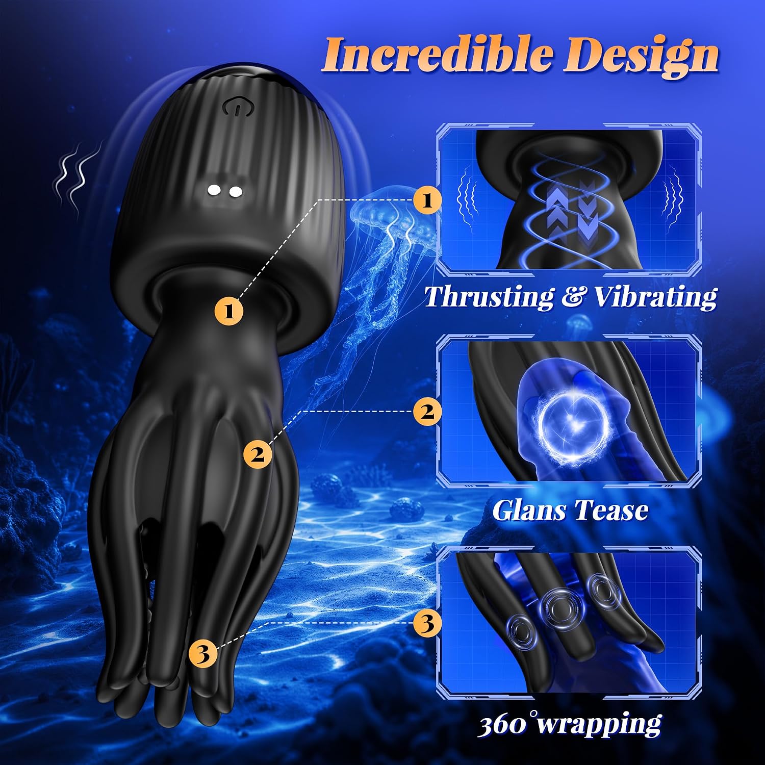 🔥2026 Vibration & Suction Silicone Male Stroker | Rechargeable Adult Toy for Men, Flexible Finger Design with 4 Cock Rings
