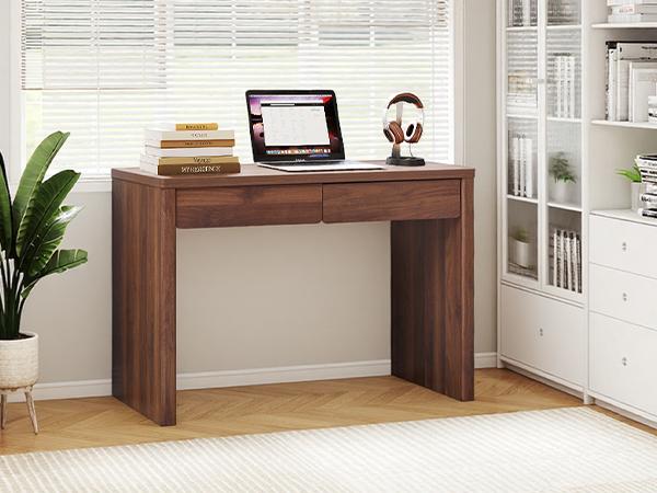 Giratree 43" Small Computer Desk with 2 Drawers, Mid Century Modern Writing Study Table for Home Office, Vintage PC Work Desk with Storage for Bedroom Small Spaces, Easy Assembly Giratree 43" Small Computer Desk with 2 Drawers, Mid Century Modern Writing Study Table for Home Office, Vintage PC Work Desk with Storage for Bedroom Small Spaces, Easy Assembly