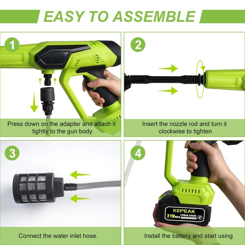 【SUMMER SALE】KEPEAK Wireless High Pressure Power Washer, 1500PSI 48V 5.0Ah Cordless Rechargeable Car Wash Kit with Snowflake Foam Spray Gun, Power Washer Lance,car accessories