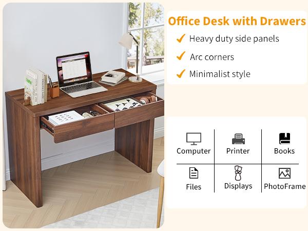 Giratree 43" Small Computer Desk with 2 Drawers, Mid Century Modern Writing Study Table for Home Office, Vintage PC Work Desk with Storage for Bedroom Small Spaces, Easy Assembly Giratree 43" Small Computer Desk with 2 Drawers, Mid Century Modern Writing Study Table for Home Office, Vintage PC Work Desk with Storage for Bedroom Small Spaces, Easy Assembly
