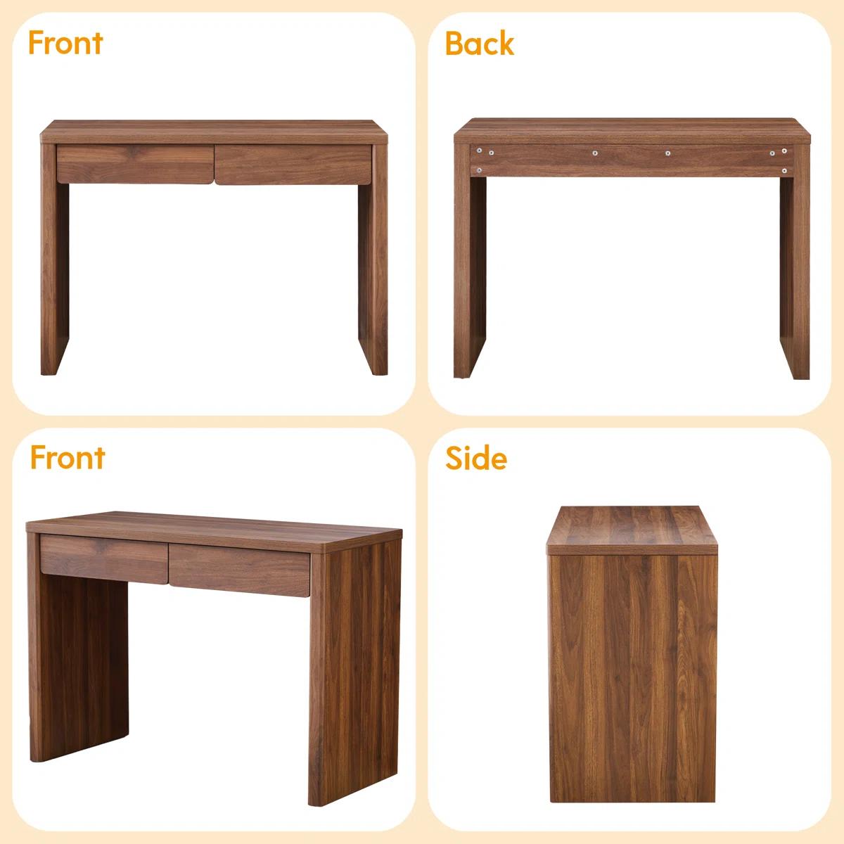 Giratree 43" Small Computer Desk with 2 Drawers, Mid Century Modern Writing Study Table for Home Office, Vintage PC Work Desk with Storage for Bedroom Small Spaces, Easy Assembly Giratree 43" Small Computer Desk with 2 Drawers, Mid Century Modern Writing Study Table for Home Office, Vintage PC Work Desk with Storage for Bedroom Small Spaces, Easy Assembly