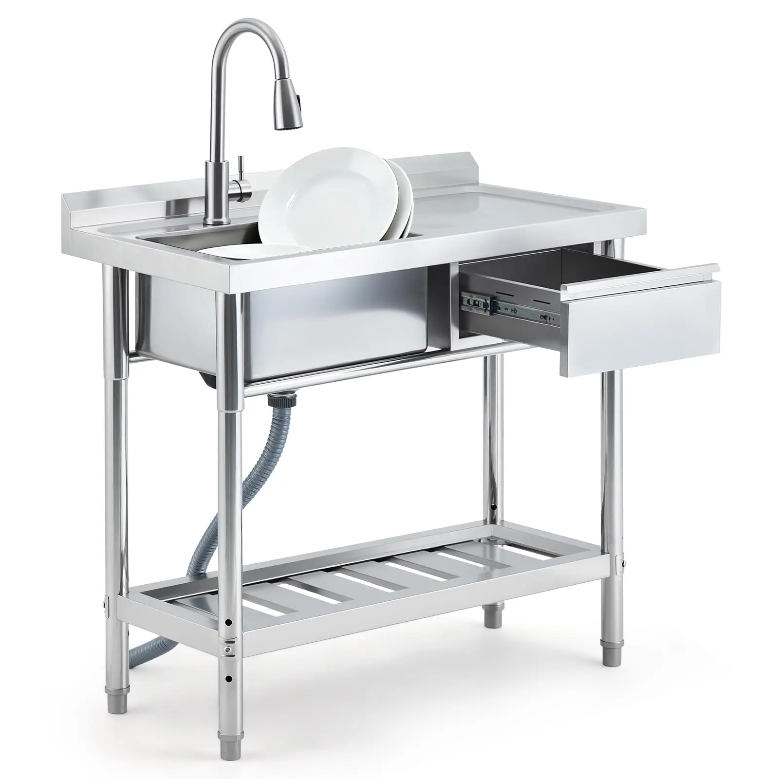Fregadero de Acero Inoxidable 99 cm con Almacenamiento