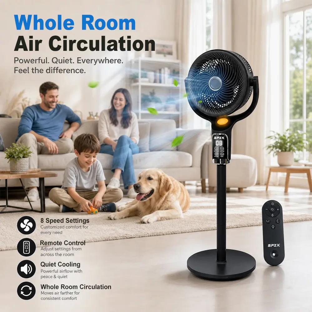 Ventilador de Pedestal Oscilante con Control Remoto 8 Velocidades