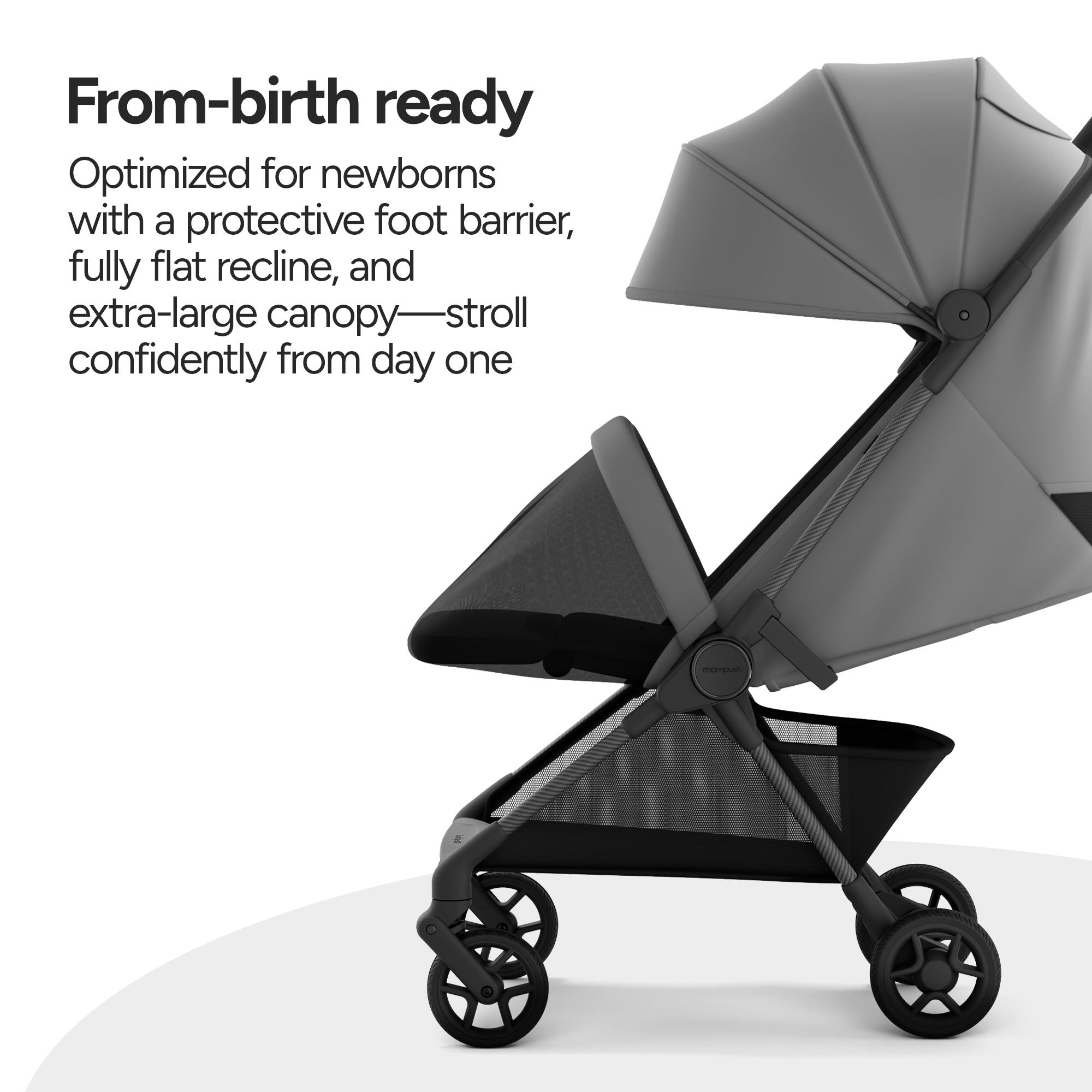 Mompush Nexis Carbon Travel Stroller, Ultra-Lightweight 11.5 lbs, Compact & Airplane Carry-On Approved, One-Second Auto-Fold, One-Hand Full Recline, from Birth to 50 lbs, JPMA Certified, Forest