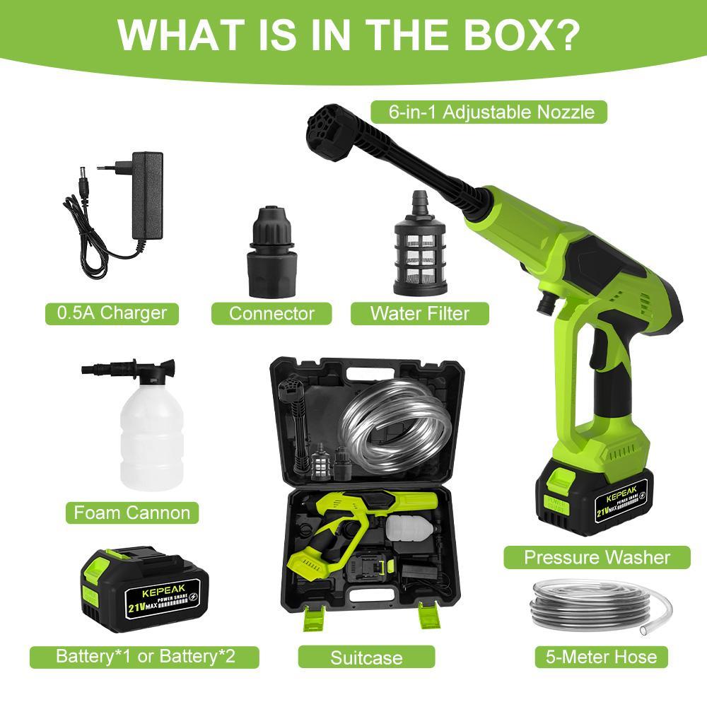 【SUMMER SALE】KEPEAK Wireless High Pressure Power Washer, 1500PSI 48V 5.0Ah Cordless Rechargeable Car Wash Kit with Snowflake Foam Spray Gun, Power Washer Lance,car accessories