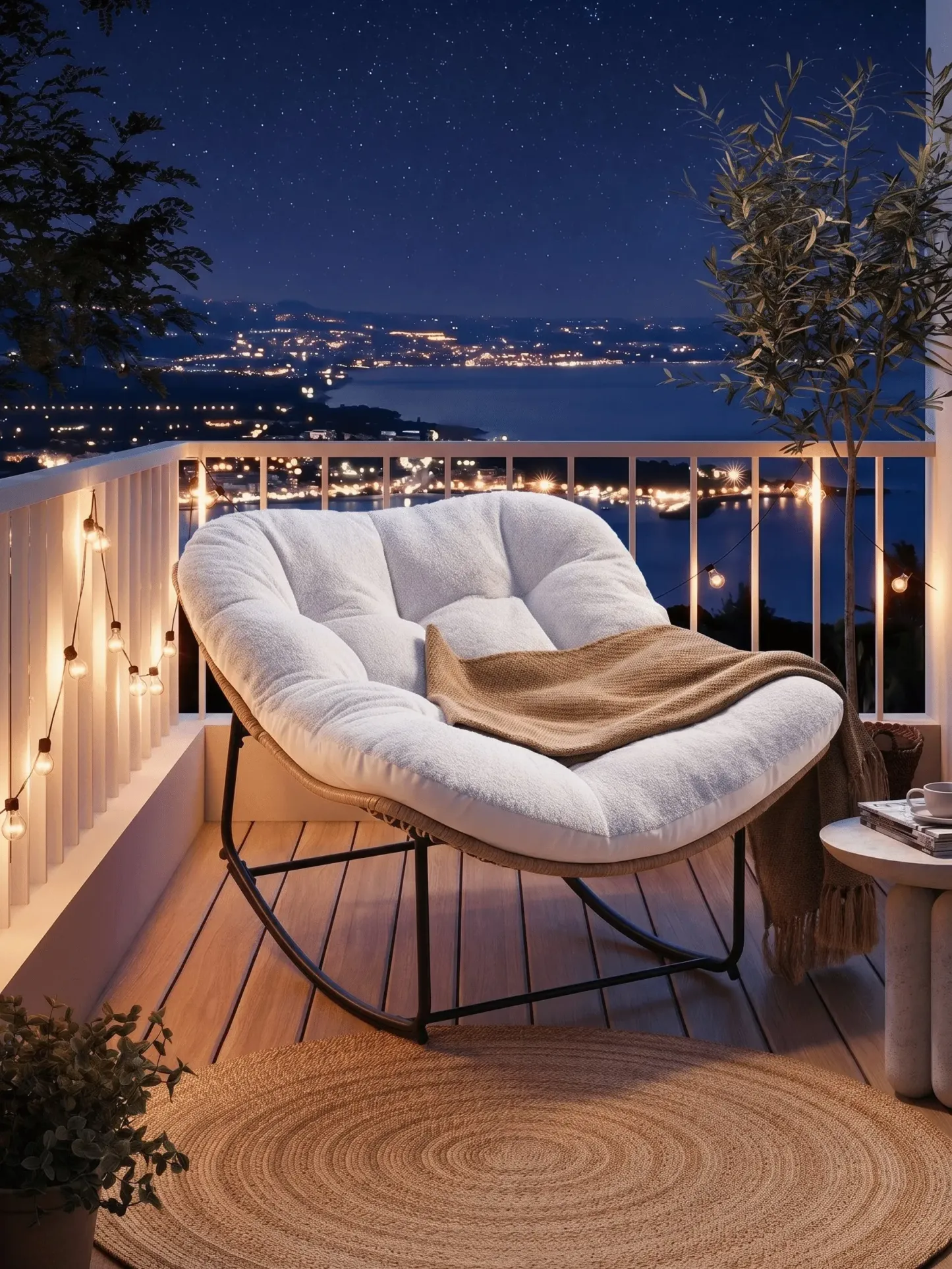 Sillón Mecedor de Mimbre Extra Grande con Cojín Reversible