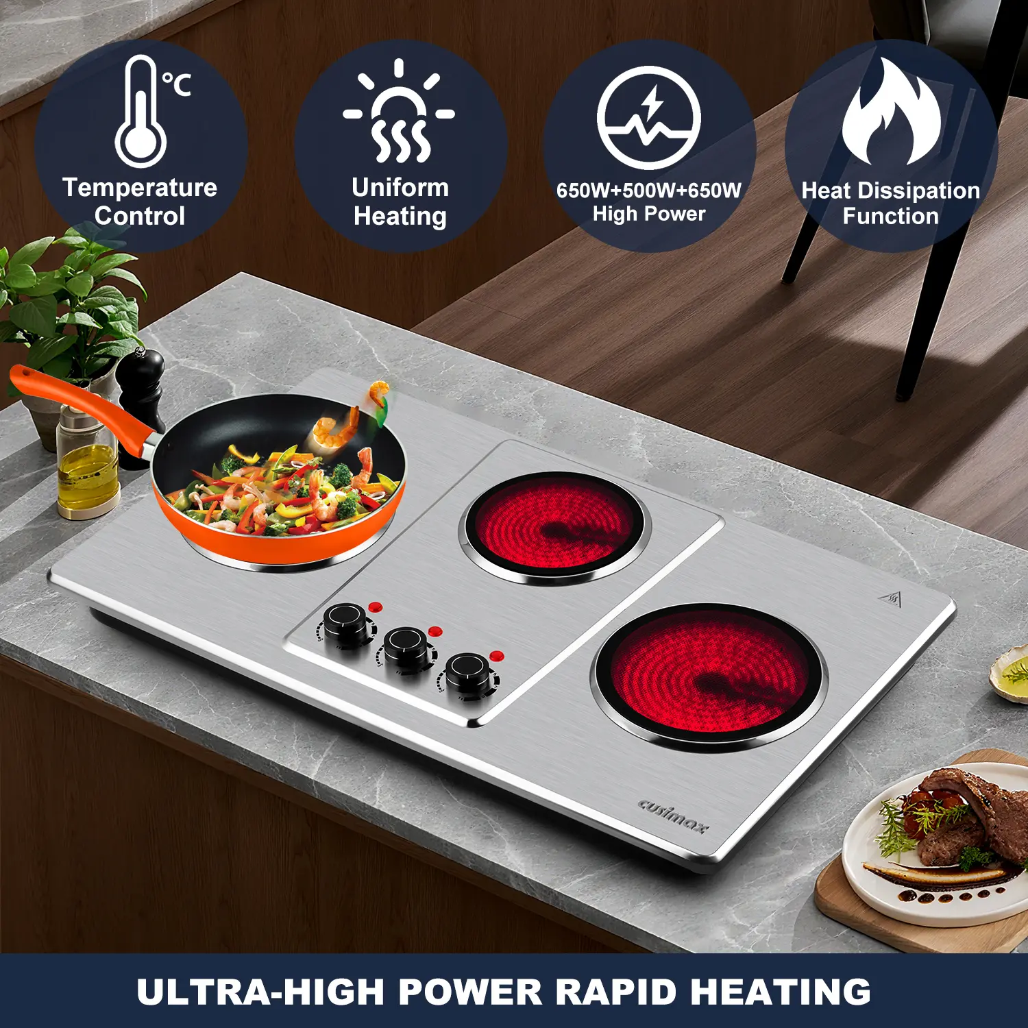 Parrilla Eléctrica Infrarroja de 3 Quemadores