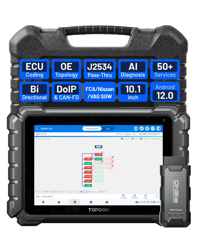[Summervibes] TOPDON ONE — Herramienta de diagnóstico automotriz bidireccional de 10.1" (Escáner OBD2), con función Pass-Thru J2534, codificación de ECU, más de 50 servicios, escaneo completo de sistemas (TopFix AI) y mapeo de topología OE.