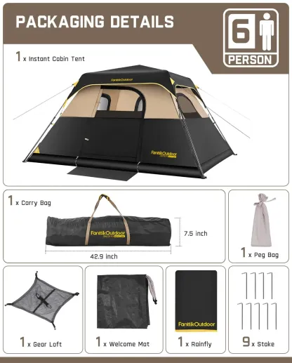 Fanttik Outdoor Zeta C4/C6 Pro — Tienda de campaña tipo cabaña de montaje instantáneo para 4 o 6 personas: portátil, impermeable, con toldo desmontable, resistente al viento y fabricada con materiales de alta calidad. Equipo de camping con interior espaci