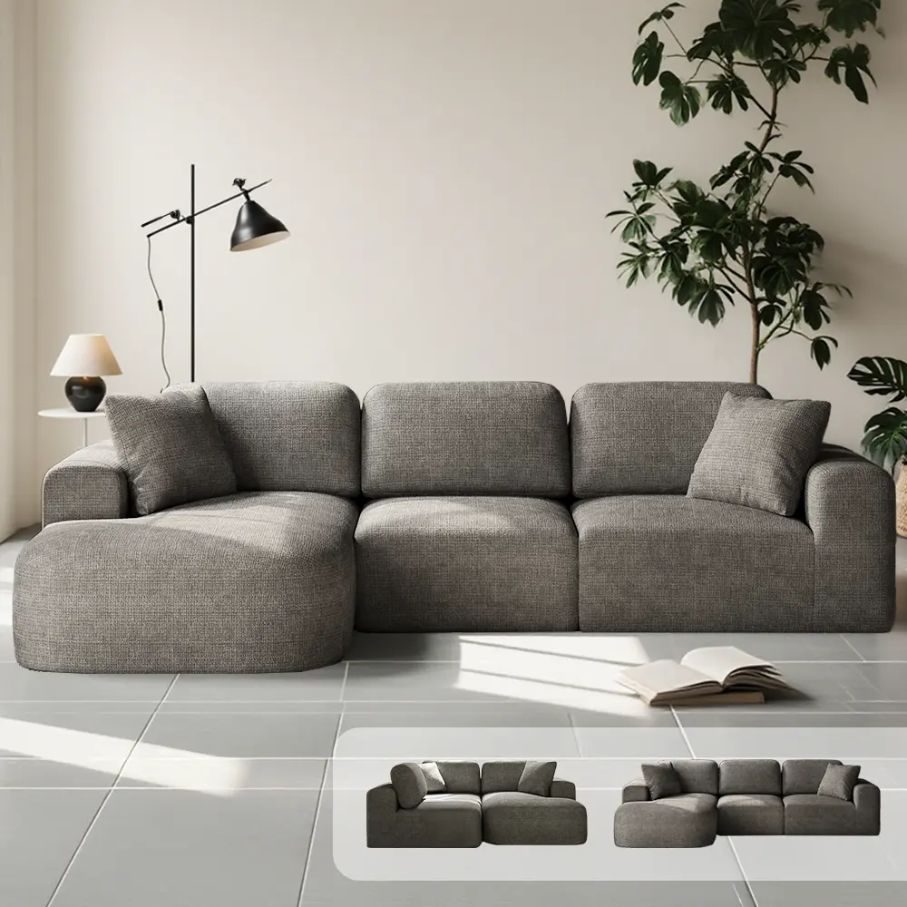 Sofá seccional modular de 107 pulgadas con chaise longue, sin necesidad de montaje, tapicería moderna con textura tejida, diseño convertible en forma de L para la sala de estar; un regalo para toda la familia: esposos, padres, etc.
