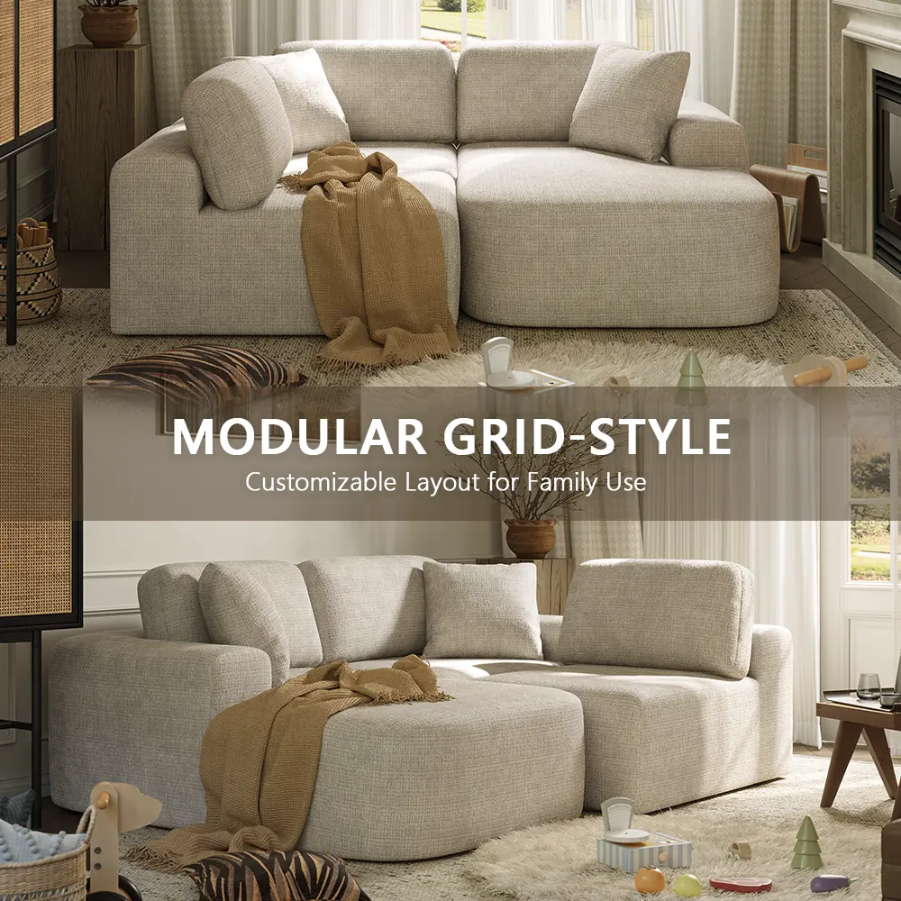 Sofá seccional modular de 107 pulgadas con chaise longue, sin necesidad de montaje, tapicería moderna con textura tejida, diseño convertible en forma de L para la sala de estar; un regalo para toda la familia: esposos, padres, etc.