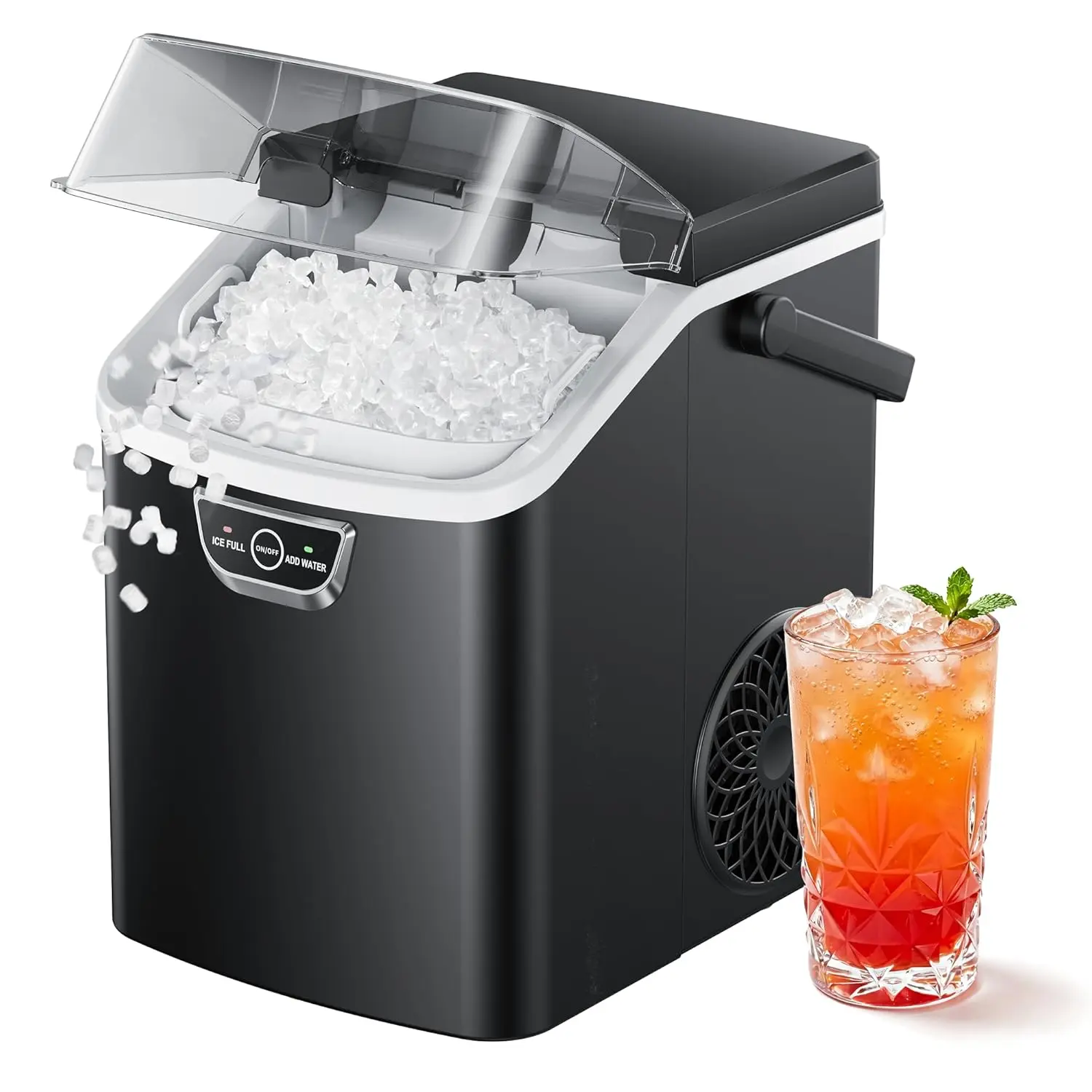 Máquina de hielo en pepitas (nugget) de sobremesa EUHOMY; produce hielo suave (capacidad de 35 lb o 33 lb/24 h); función de autolimpieza; incluye pala y cesta para hielo; ideal para el hogar, la cocina o la oficina.
