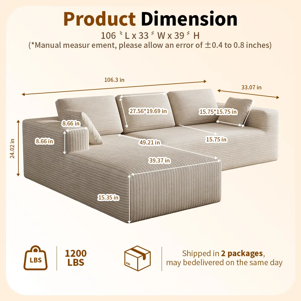 Sofá modular moderno de pana en forma de L, estilo "nube", sofá para sala de estar, seccional económico y cómodo.