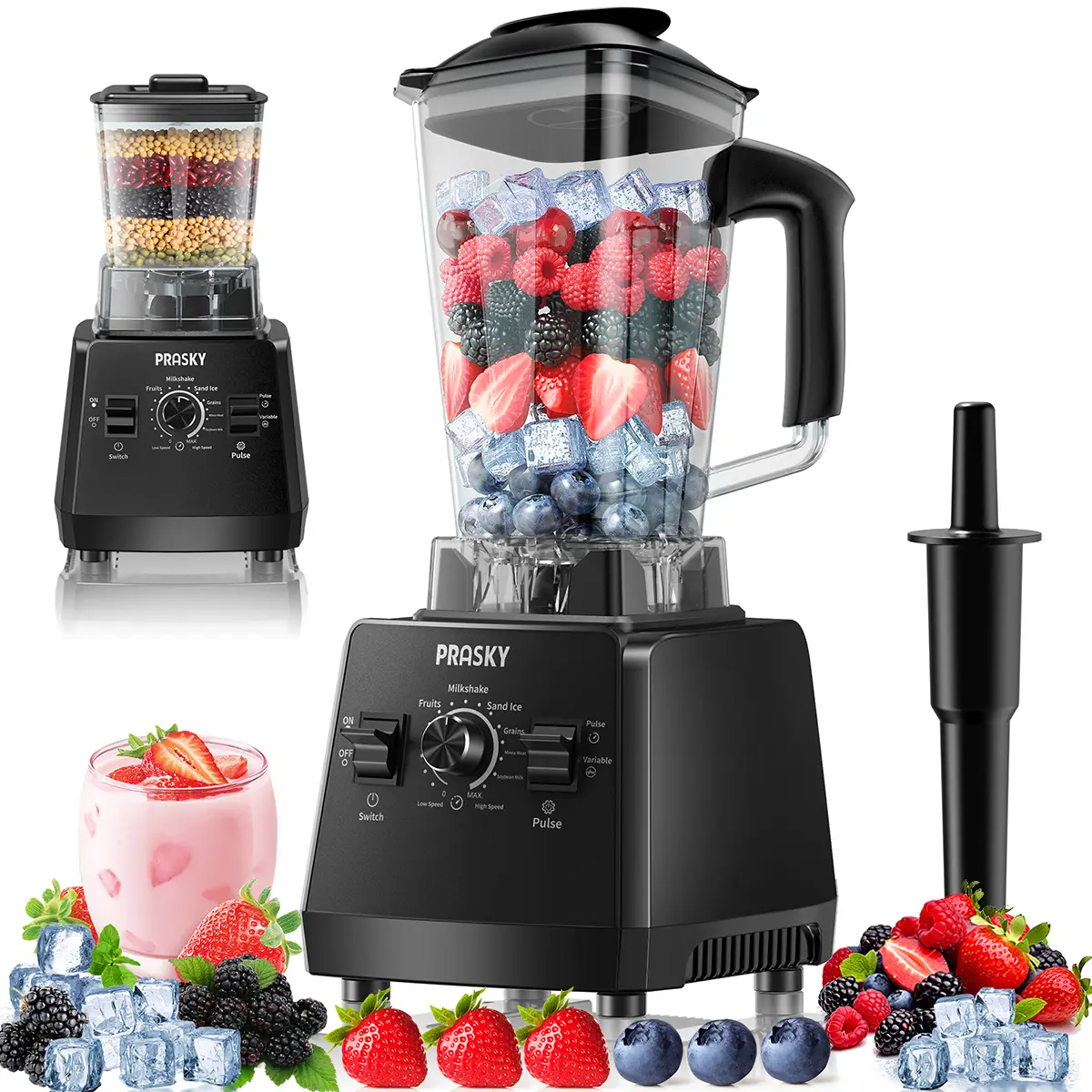 PRASKY BK-688 Licuadora de 68 oz, 2 recipientes
