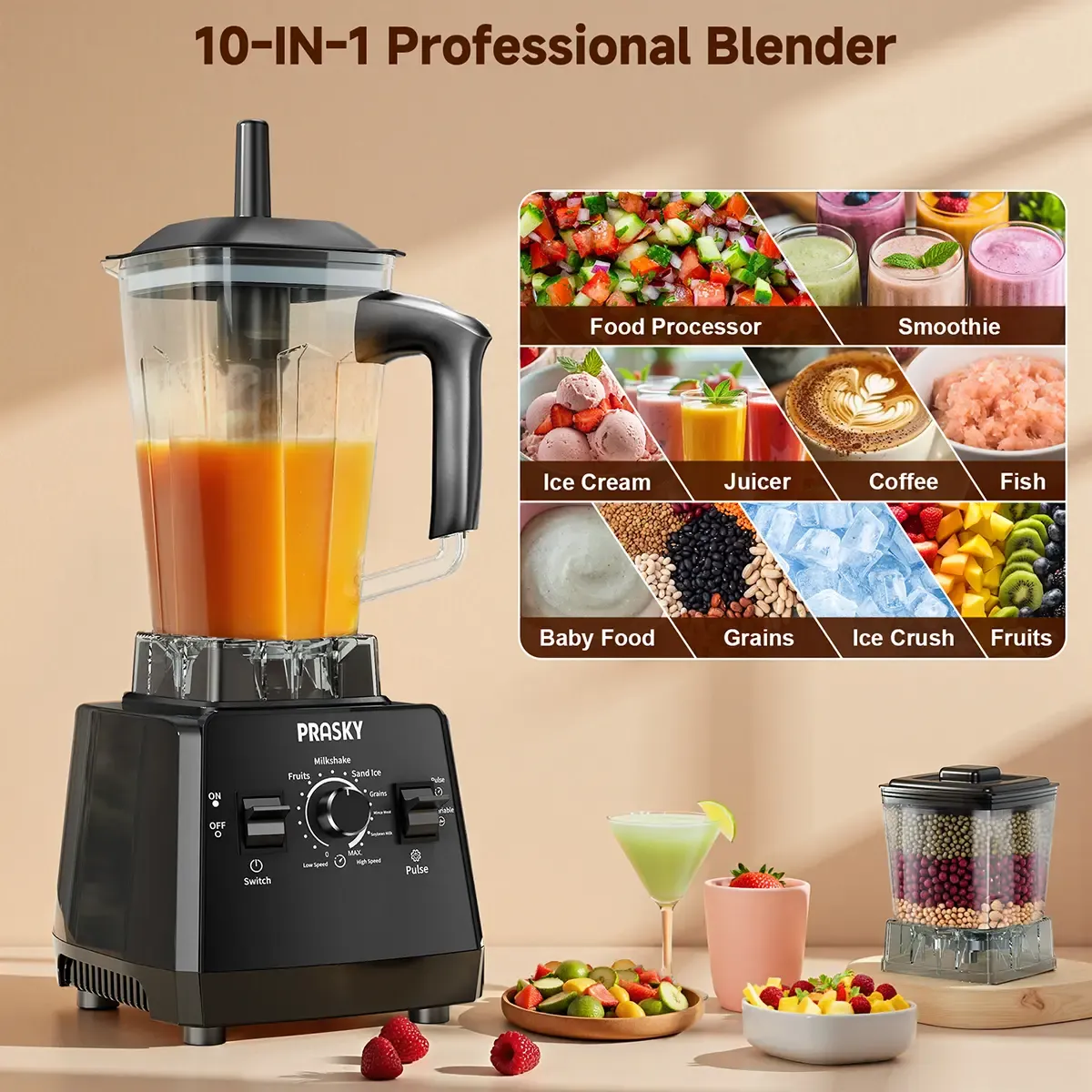 PRASKY BK-688 Licuadora de 68 oz, 2 recipientes