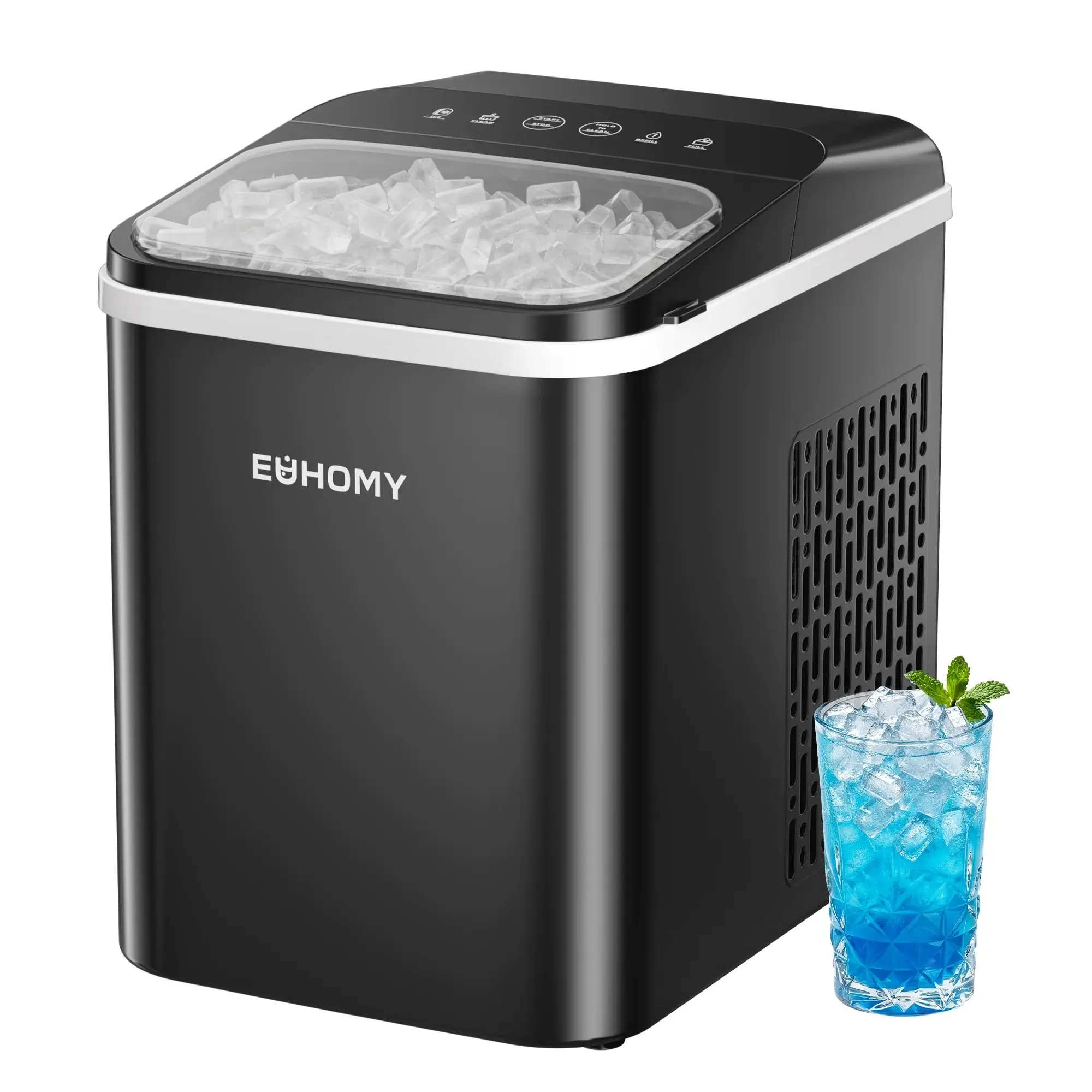 Máquina de hielo en pepitas (nugget) de sobremesa EUHOMY; produce hielo suave (capacidad de 35 lb o 33 lb/24 h); función de autolimpieza; incluye pala y cesta para hielo; ideal para el hogar, la cocina o la oficina.