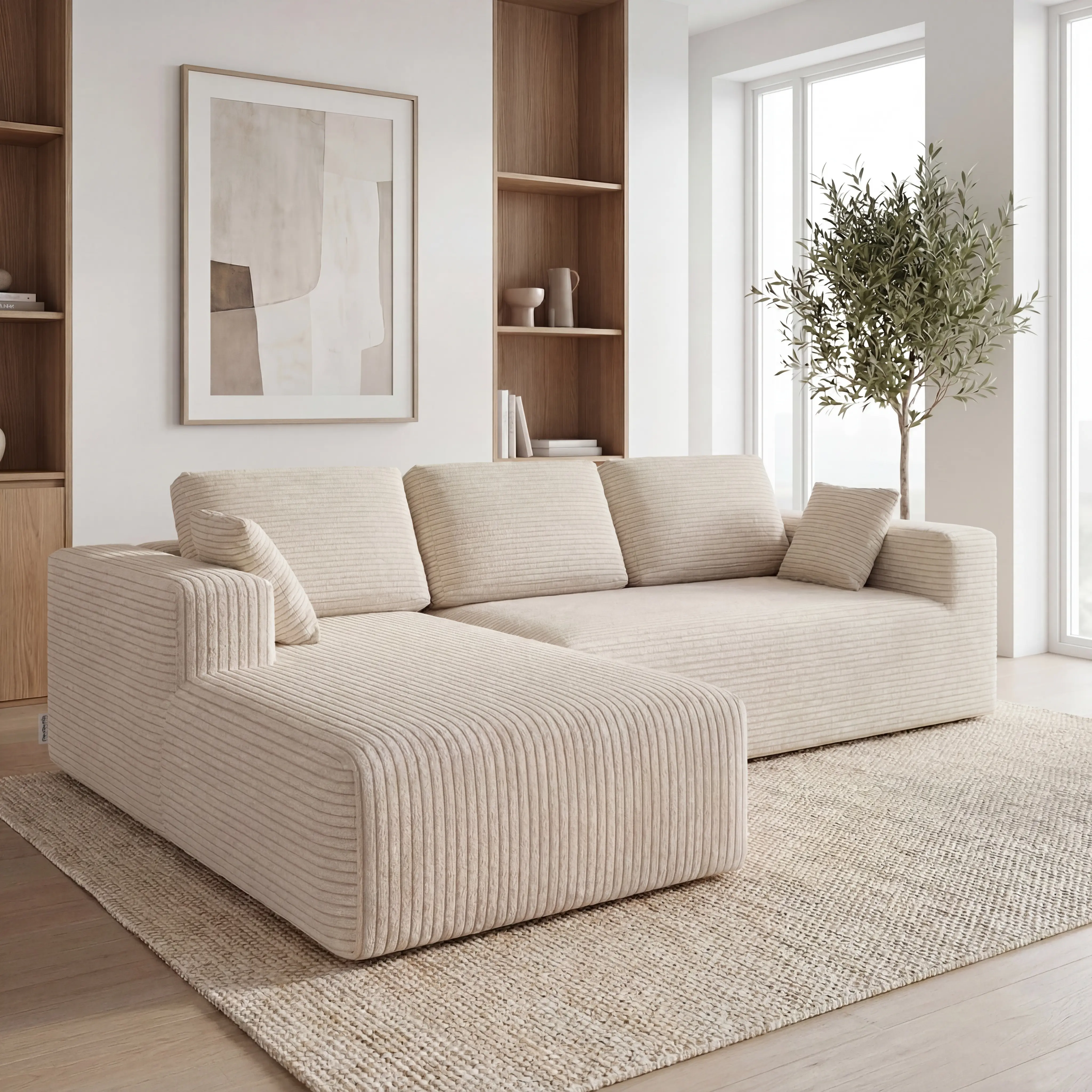 Sofá modular moderno de pana en forma de L, estilo "nube", sofá para sala de estar, seccional económico y cómodo.