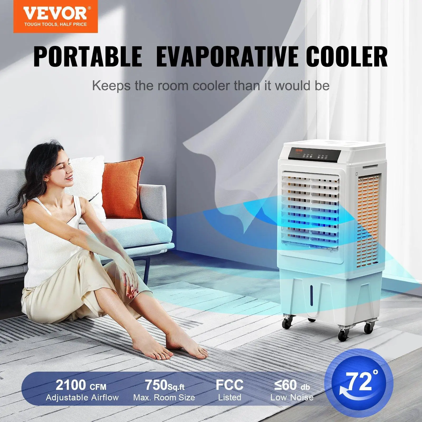 Enfriador de aire evaporativo VEVOR de 3100 CFM con control remoto