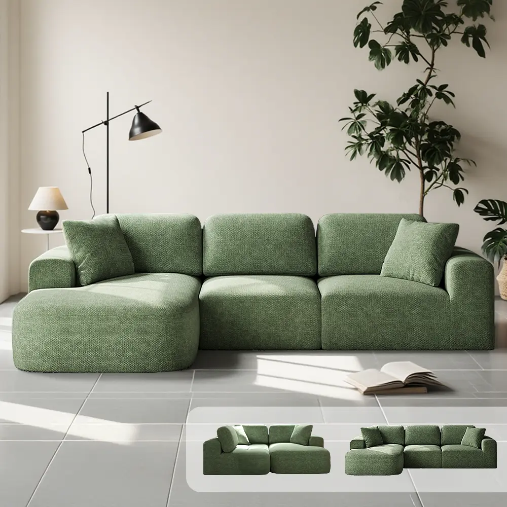 Sofá seccional modular de 107 pulgadas con chaise longue, sin necesidad de montaje, tapicería moderna con textura tejida, diseño convertible en forma de L para la sala de estar; un regalo para toda la familia: esposos, padres, etc.