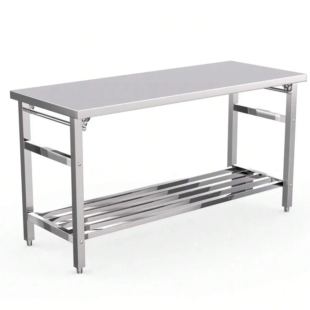 Mesa de Trabajo de Acero Inoxidable Plegable 60 × 150 cm