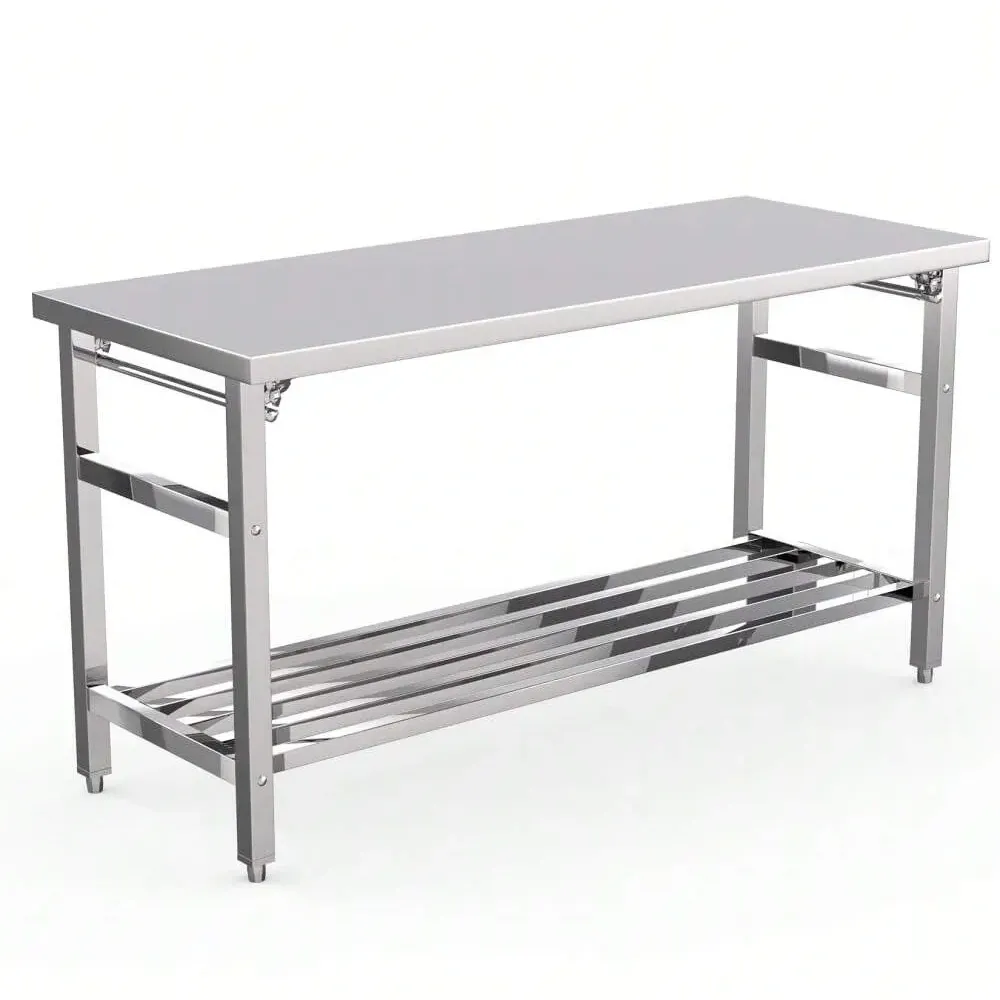 Mesa de Trabajo de Acero Inoxidable Plegable 60 × 150 cm