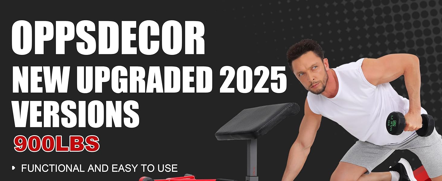 OppsDecor Olympic 900LBS Capacity Adjustable Weight Bench Press with Leg Extension & Preacher Curl Pad&ndash;Home Workout Exercise Equipment for At-Home Gyms, At Home Gym Equipment,SummerWins