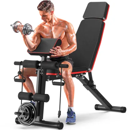 Bearbro Banco de pesas ajustable de 770 lb — Banco de entrenamiento plegable para press, ideal para el entrenamiento de fuerza de cuerpo completo; banco inclinable y declinable con sistema de plegado rápido.