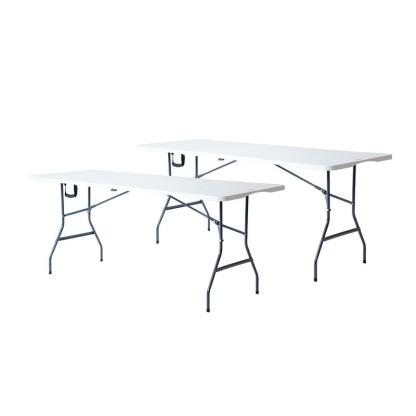 Set de mesa plegable portátil de 6 pies y mantel FWTI (ZB-6FT) — Mesa plegable ligera con asa integrada y patas de acero aleado; resistente y duradera, ideal para fiestas en el jardín y acampadas — Blanco