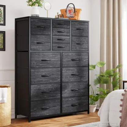 【Trucos económicos para el hogar】Cómoda alta Raybee de 16 cajones profundos para dormitorio, cómoda de tela extragrande con estructura de acero, unidad organizadora de torre de almacenamiento de ropa ancha para armario, dormitorio, sala de estar, muebles