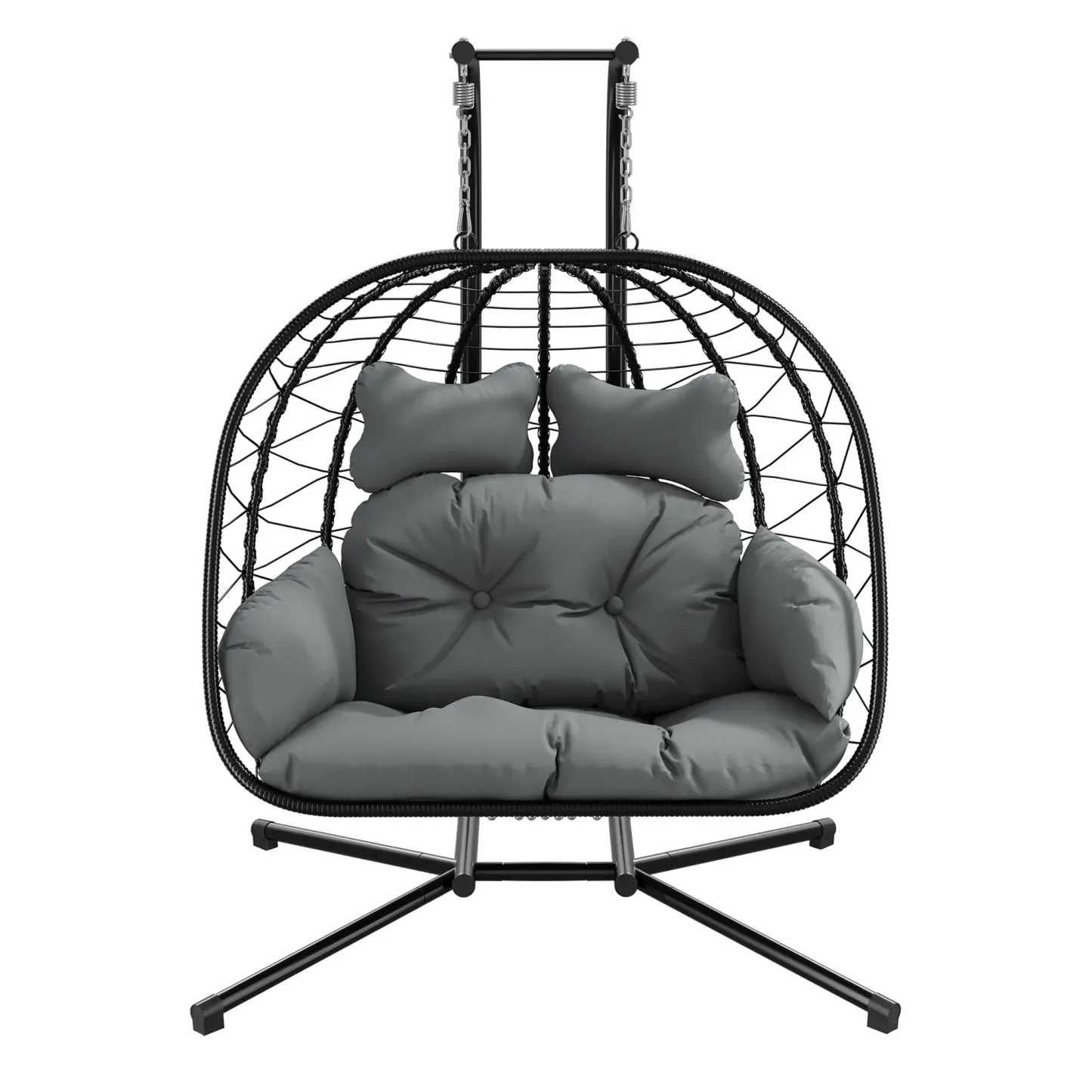 [dealsforyoudays] Silla Colgante Doble tipo Huevo con Soporte para Patio — Silla Columpio Colgante (Interior/Exterior) con Cojines, de Mimbre y Ratán — Capacidad de 700 lbs — Resistente al Agua y al Sol — Ideal para Balcones, Jardines y Porches — Regalo d