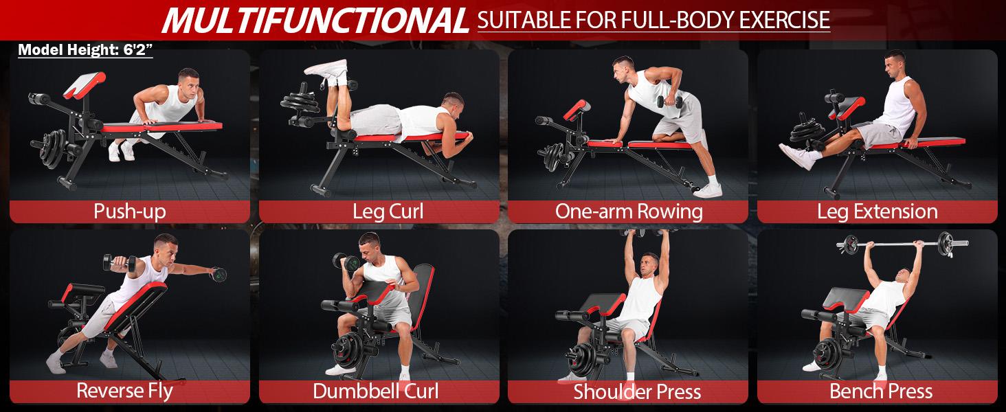 OppsDecor Olympic 900LBS Capacity Adjustable Weight Bench Press with Leg Extension & Preacher Curl Pad&ndash;Home Workout Exercise Equipment for At-Home Gyms, At Home Gym Equipment,SummerWins