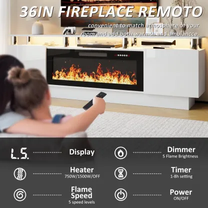 PUKAMI 70 Inches Fireplace TV Stand for TVs up to 80 Inches Console with 36'' Electric Fireplace & Remote, Wooden Modern Entertainment Center for Living Room, Tv Shelf, Room Decor,dorm essentials,home decor