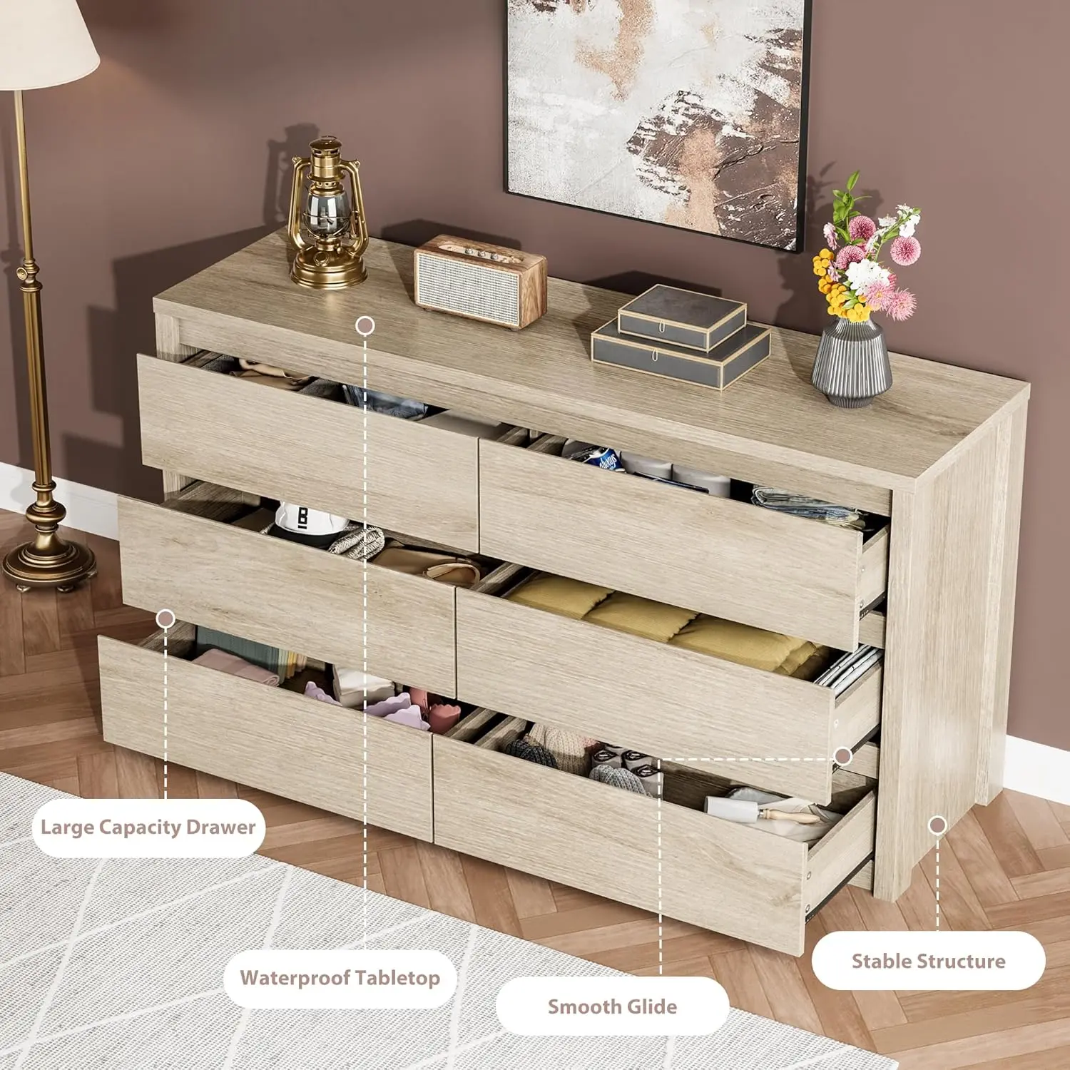 Cómoda Cajonera de Madera de 6 Cajones