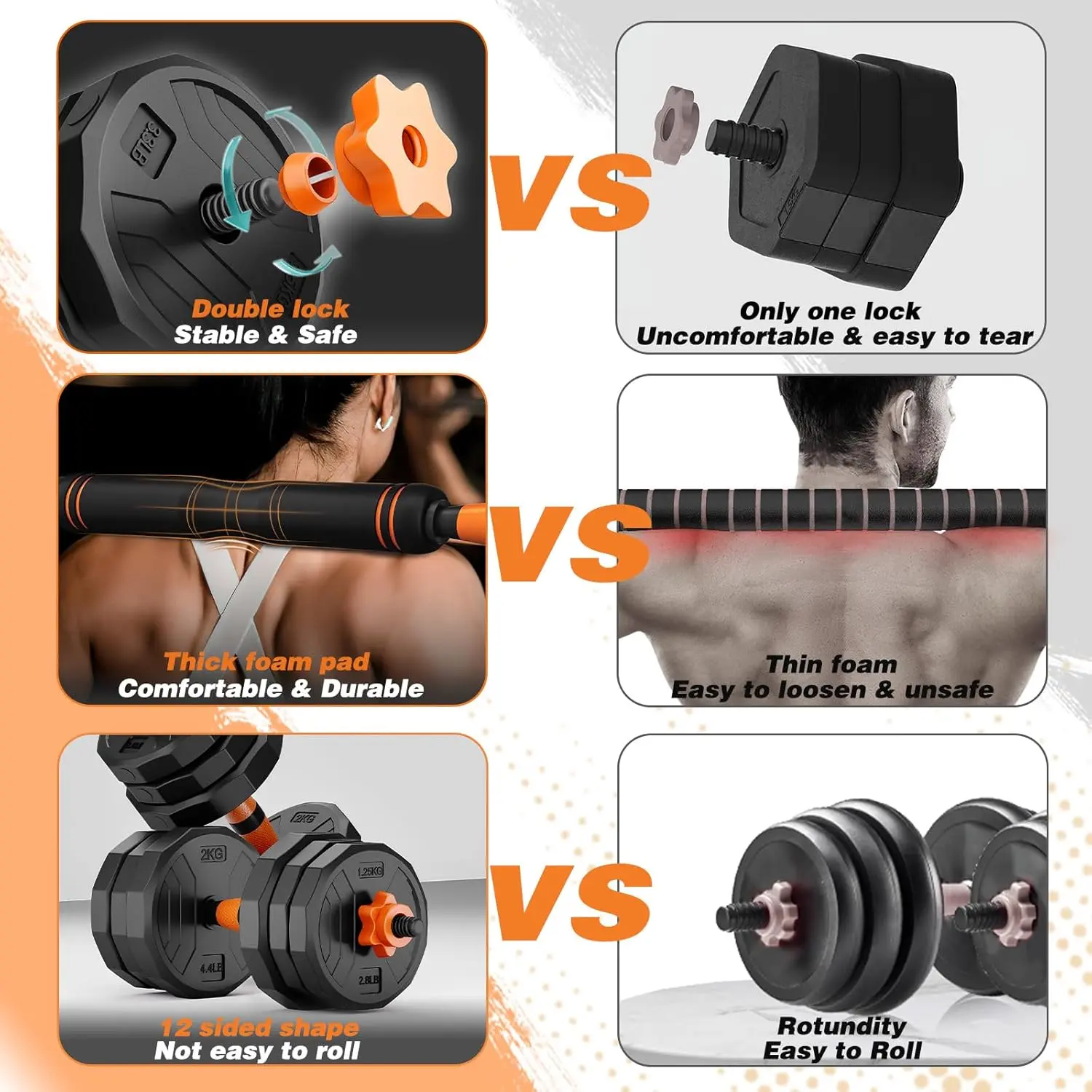 Juego de mancuernas ajustables (44/66/88 lbs) — Úselo como mancuerna, barra, pesa rusa y soporte para flexiones. Pesas para ejercicios en casa. Idea de regalo de Navidad: Equipo de fitness multifuncional para gimnasio en casa — SummerVibes