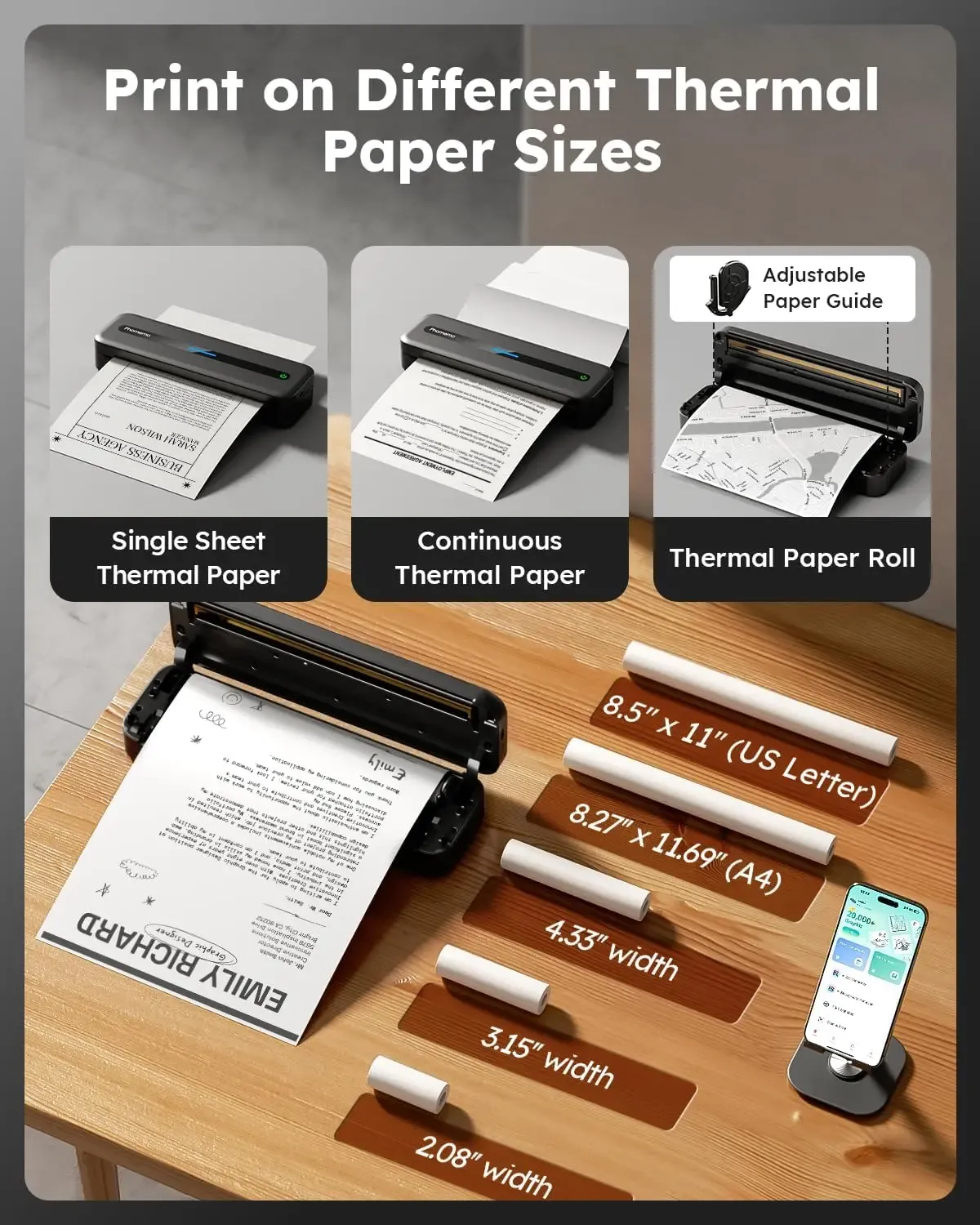 Impresora portátil Bluetooth Phomemo M08F sin tinta