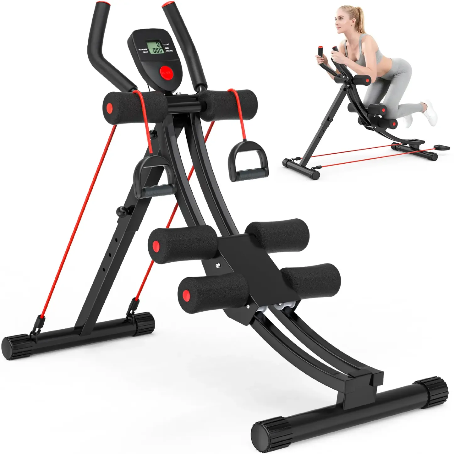 Máquina de abdominales con banda elástica para entrenar en casa — Equipo plegable para ejercicios abdominales y del core — Ideal para gimnasios domésticos