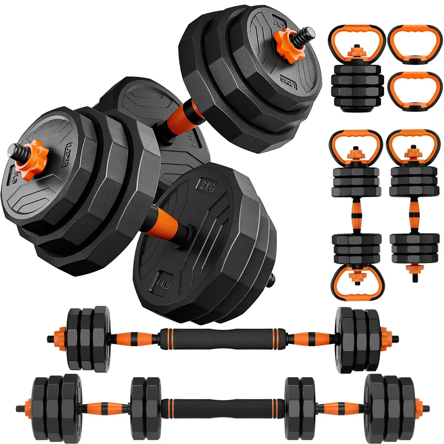 Juego de mancuernas ajustables (44/66/88 lbs) — Úselo como mancuerna, barra, pesa rusa y soporte para flexiones. Pesas para ejercicios en casa. Idea de regalo de Navidad: Equipo de fitness multifuncional para gimnasio en casa — SummerVibes