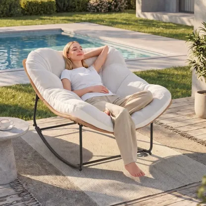 Sillón Mecedor de Mimbre Extra Grande con Cojín Reversible