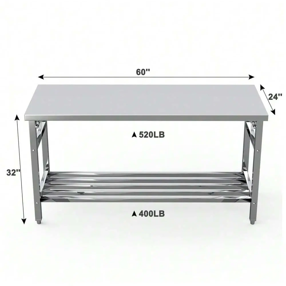 Mesa de Trabajo de Acero Inoxidable Plegable 60 × 150 cm