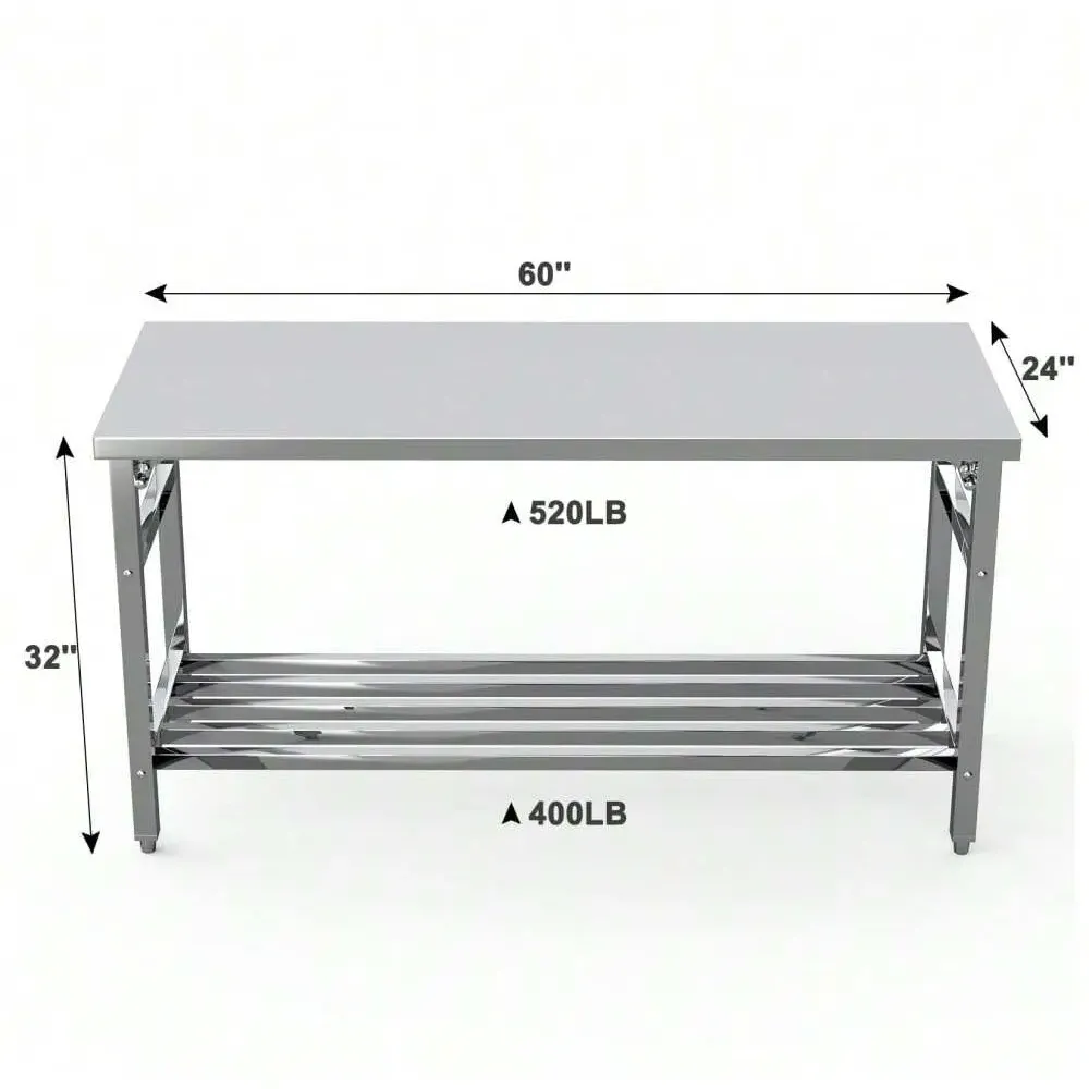 Mesa de Trabajo de Acero Inoxidable Plegable 60 × 150 cm