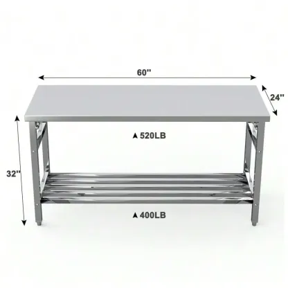 Mesa de Trabajo de Acero Inoxidable Plegable 60 × 150 cm