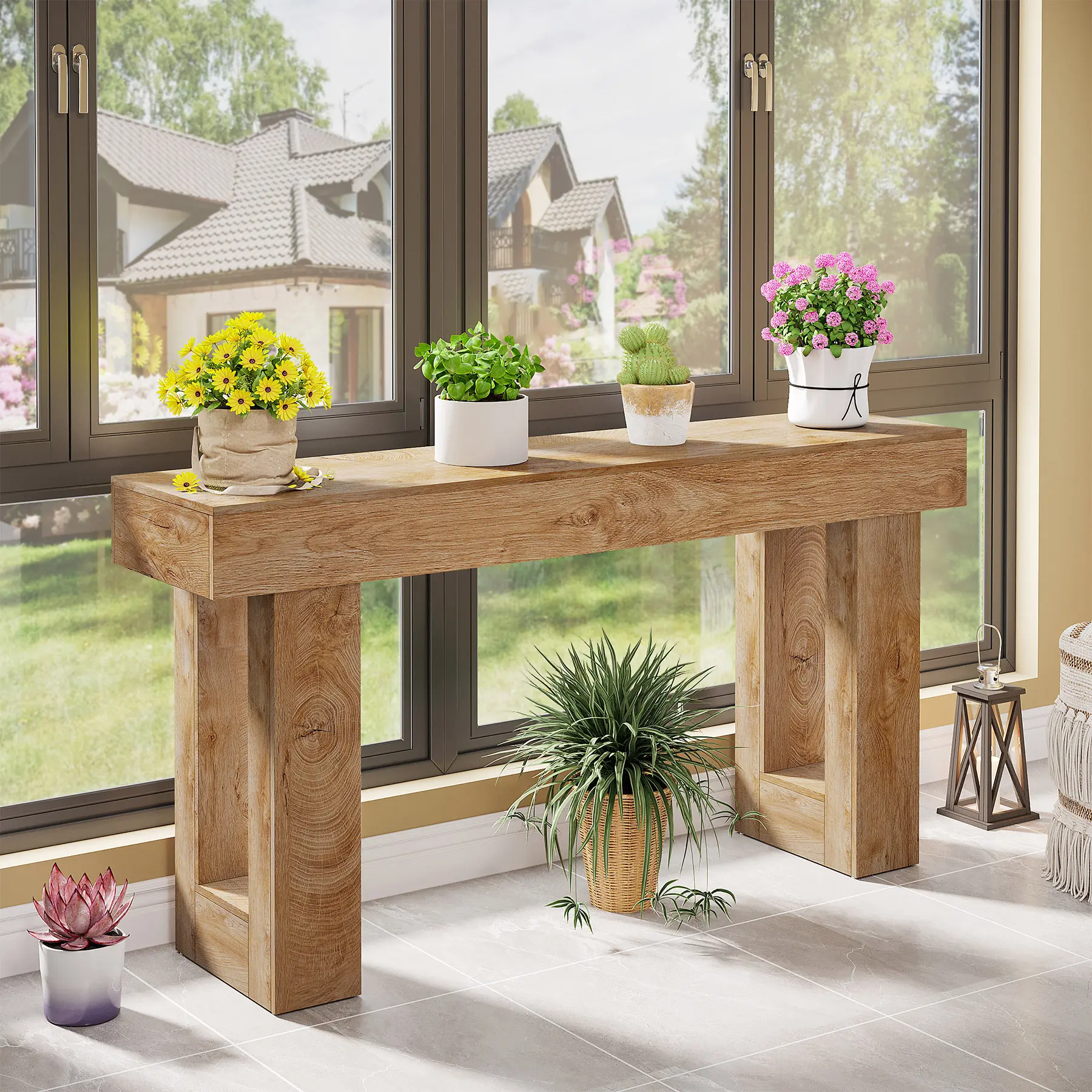 Mesa consola Tribesigns de 63 pulgadas de largo, mesa rectangular de madera para colocar detrás del sofá, mesa estilo granja para recibidor, pasillo o sala de estar (color natural), diseño moderno.