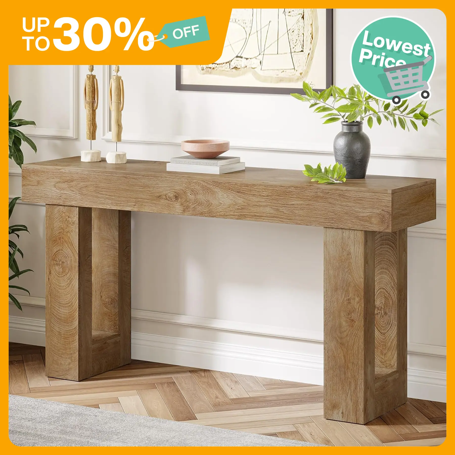 Mesa consola Tribesigns de 63 pulgadas de largo, mesa rectangular de madera para colocar detrás del sofá, mesa estilo granja para recibidor, pasillo o sala de estar (color natural), diseño moderno.