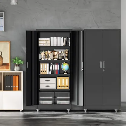 Armario de almacenamiento metálico INTERGREAT con ruedas, armario de almacenamiento para garaje de 73" con puerta y 4 estantes, armario para herramientas con ruedas para el hogar, la oficina, blanco #Summervibes