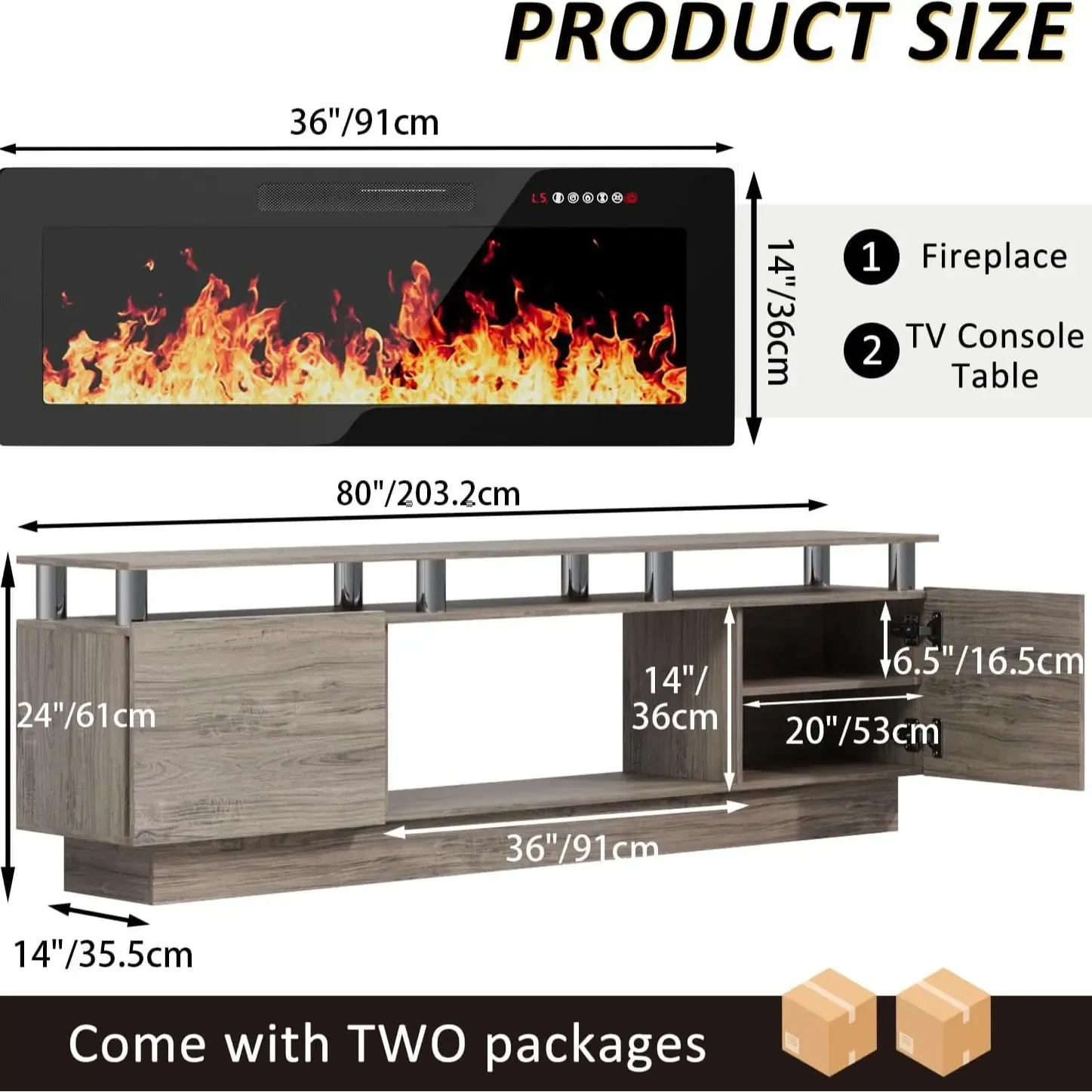 PUKAMI 70 Inches Fireplace TV Stand for TVs up to 80 Inches Console with 36'' Electric Fireplace & Remote, Wooden Modern Entertainment Center for Living Room, Tv Shelf, Room Decor,dorm essentials,home decor