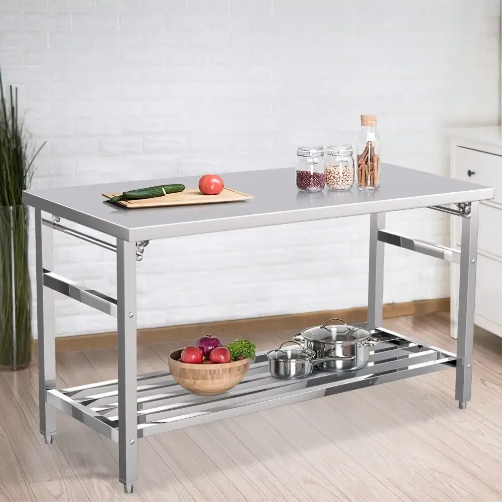 Mesa de Trabajo de Acero Inoxidable Plegable 60 × 150 cm